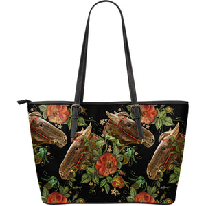 Horses And Flowers Large Leather Tote Bag