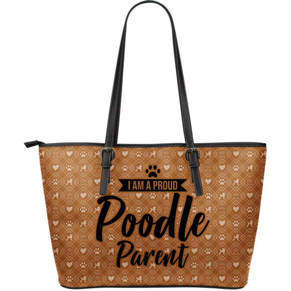 Brown Poodle Large Leather Tote Bag