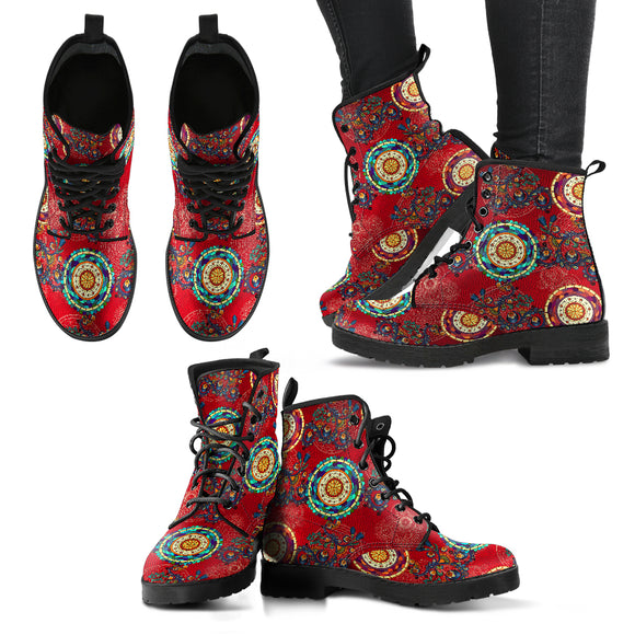 Red Paisley Mandala Handcrafted Boots