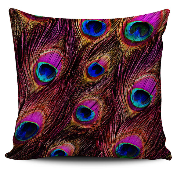Pink Peacock Feathers Pillow Cover