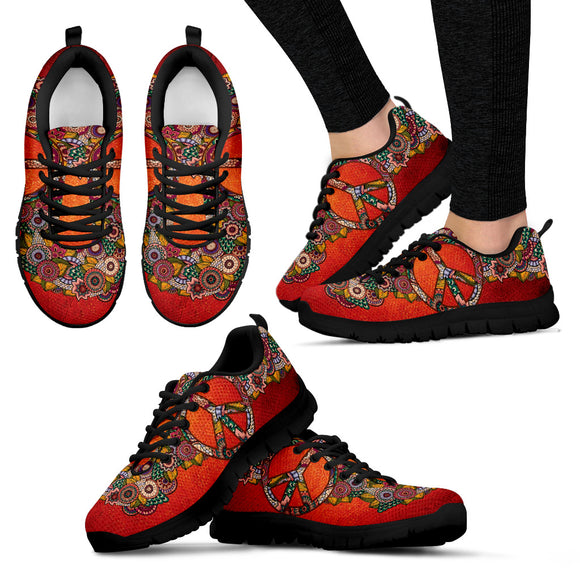 Red Flowery Peace Women's Sneakers
