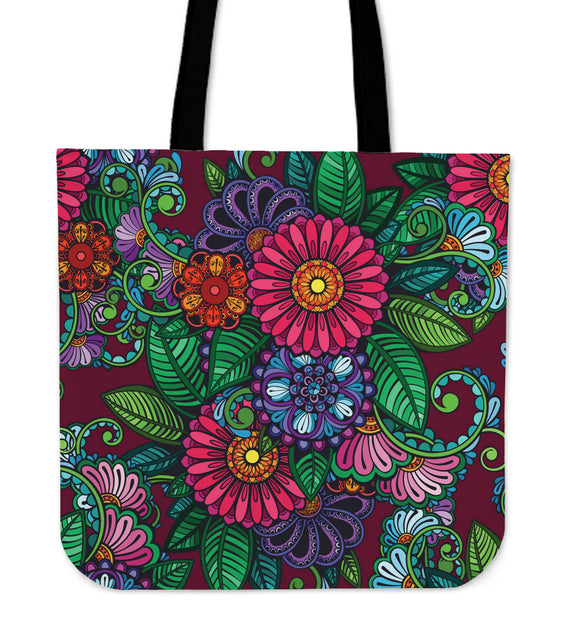 Colorful Henna Flowers Cloth Tote Bag