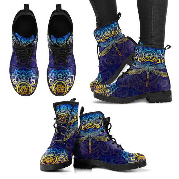 Mandala Blue Dragonfly Handcrafted Boots