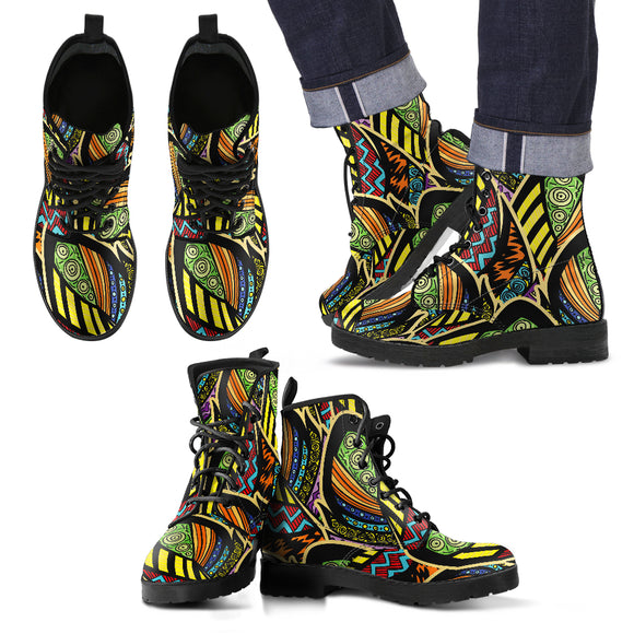 Ornamental Peacock Yellow Love Men's Leather Boots