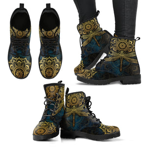Mandala Dragonfly Gold Handcrafted Boots