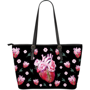 Flowers In Your Heart Large Leather Tote Bag