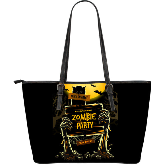 Zombie Halloween Party Large Leather Tote Bag