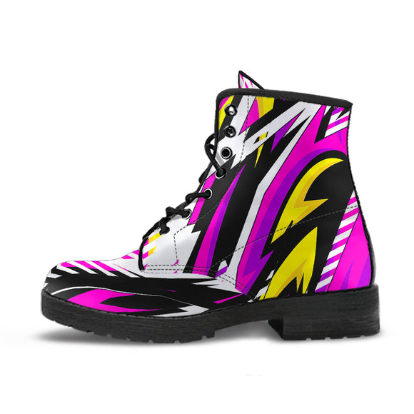 Racing Style Pink & White Unisex Leather Boots