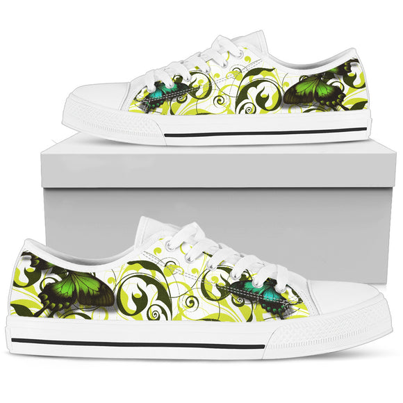 Green Butterfly Women's Low Top Shoes