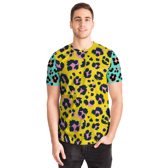 Yellow & Light Blue Special Leopard Design Street Wear T-Shirt