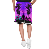 Pink & Violet Sunset with Palm Tree - 55 Lucky Number - Unisex Basketball Shorts