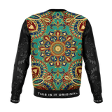 Turquoise Mandala Design with Black Ornamental Sleeve Style Luxury Fashion Sweatshirt