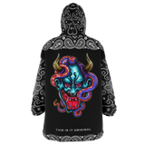 Colorful Tattoo Devil Design with Black Paisley Bandana Sleeve Style XXL Oversized Snug Hoodie