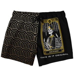 Magic Black & Gold Ornamental Sleeve - Tarot Card "KING OF RINGS" Luxury Swim Trunks For Men's