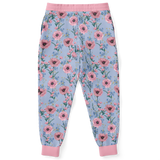 Pink & Light Blue Stripes Design With Wild Pink Flowers Stylish Unisex Fashion Joggers