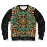 Turquoise Mandala Design with Black Ornamental Sleeve Style Luxury Fashion Sweatshirt