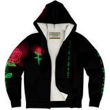 Exclusive Micro Fleece Zip Hoodie Neon Rose Style Rock & Roll and guitar with roses