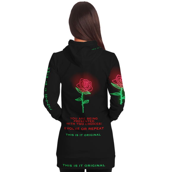 Black & Neon Rose Design Evolve or Repeat Style Women's Hoodie Dress