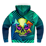 Geometric Explosion Deep Blue & Light Blue with Psychedelic Neon Green Skull Micro Fleece Zip-up Hoodie