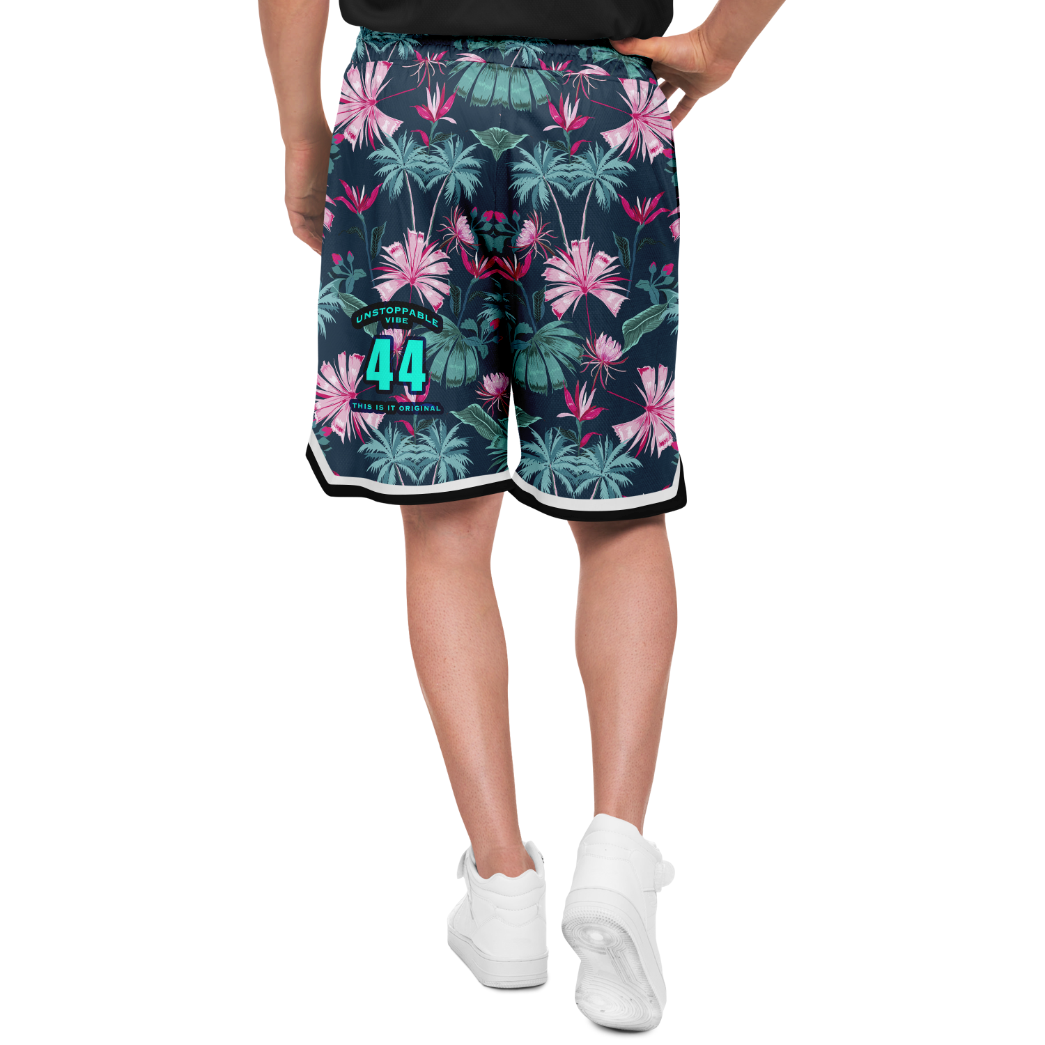 Tropical Palm Tree Pink Lovely Flower with Blue Vibe Unisex Basketba This is iT Original