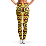 Metalized Effect With Gold and Red Colors Hexagon Design Leggings