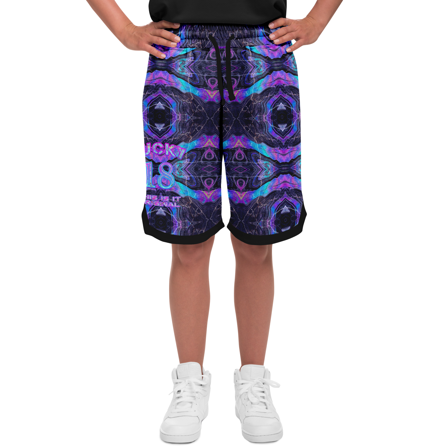 Neon Marble Colors on Black Galaxy Design on Basketball Short This is iT Original