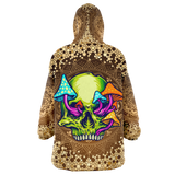Gold Mandala Design With Psychedelic Neon Green Skull & Mushrooms XXL Oversized Snug Hoodie