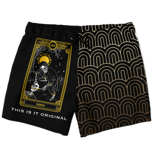 Magic Black & Gold Ornamental Sleeve - Tarot Card "DEATH" Luxury Swim Trunks For Men's