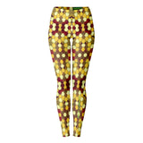 Metalized Effect With Gold and Red Colors Hexagon Design Leggings
