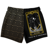 Magic Black & Gold Ornamental Sleeve - Tarot Card "THE TWO RINGS" Luxury Swim Trunks For Men's