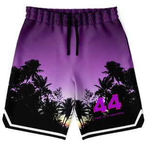 Luxury Violet Sunset Color with Palm Tree - Lucky Number 44 - Unisex Basketball Shorts