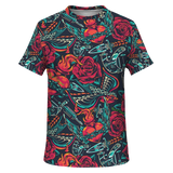 Luxury Tattoo Design With Roses Street Wear Style T-Shirt