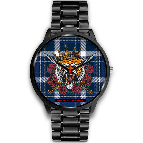 Luxury Blue & White Tartan Design with Angry Tiger Black Flex Watch