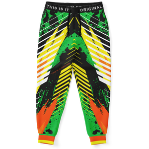 Luxurious Racing Style - Neon Green & Orange Stripes Design Fashion Pants