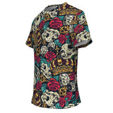 Luxury Tattoo Design With Animal Skull And Roses Street Wear Style T-Shirt