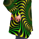 Green Hypnotic Design With Psychedelic Neon Green Skull & Mushrooms Hooded Micro Fleece Cloak