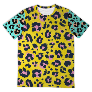 Yellow & Light Blue Special Leopard Design Street Wear T-Shirt