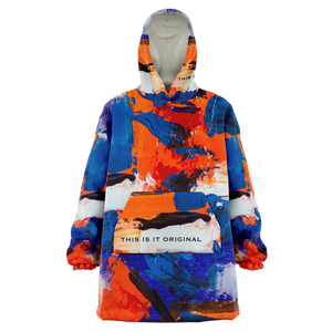 Painted Stylish Art Camouflage Orange & Deep Blue Colorful Design XXL Oversized Snug Hoodie