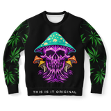 Psychedelic Violet Skull with Cannabis Art Work on Sleeves Design Luxury Fashion Unisex Sweatshirt