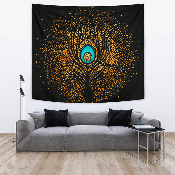 Golden Peacock Feather Tapestry