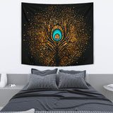 Golden Peacock Feather Tapestry