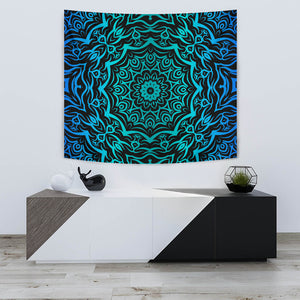 Abstract Blue Mandala Floral Tapestry