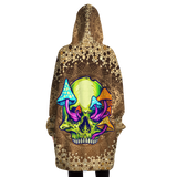 Gold Mandala Design With Psychedelic Neon Green Skull & Mushrooms XXL Oversized Snug Hoodie