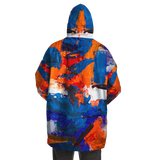 Painted Stylish Art Camouflage Orange & Deep Blue Colorful Design XXL Oversized Snug Hoodie