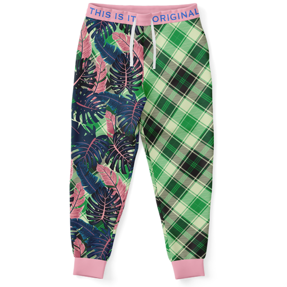 Pink & Grey Tropical Design with Exclusive Neon Green Tartan Style