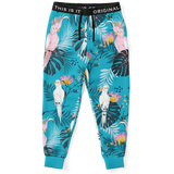 Tropical Jungle Light Blue Design with Pink & White Parrots Fashion Stylish Joggers