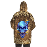 Gold Mandala Design With Psychedelic Dark Blue Skull & Mushrooms XXL Oversized Snug Hoodie