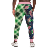 Pink & Grey Tropical Design with Exclusive Neon Green Tartan Style Fashion Unisex Luxury Sweatpants