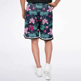 Tropical Palm Tree & Pink Lovely Flower with Pink Vibe Unisex Basketball Shorts