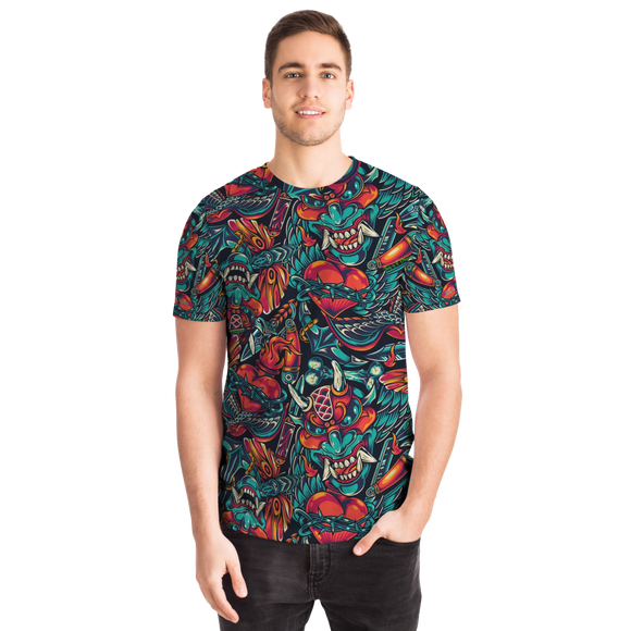 Colorful Tattoo Design With Devil Street Wear Style T-Shirt